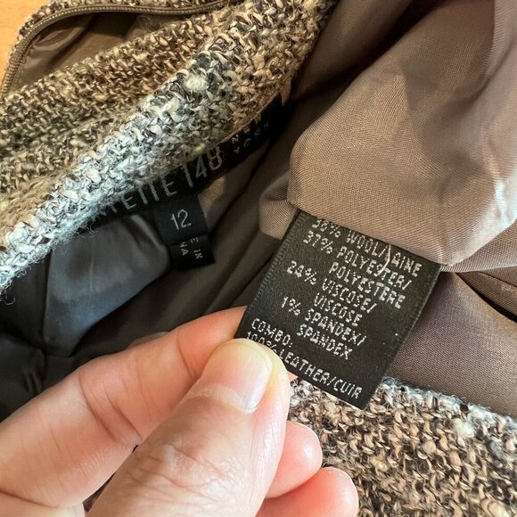 Lafayette 148 Sz 10/12 Belted Leather Blazer Pant Set Tweed Wool Blend - Picture 7 of 16